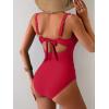 imageEomenie Womens One Piece Swimsuit Tummy Control Ruched Bathing Suit Cutout V Neck Swimwear High Cut Tie Back Swim SuitRed