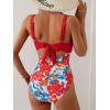 imageEomenie Womens One Piece Swimsuit Tummy Control Ruched Bathing Suit Cutout V Neck Swimwear High Cut Tie Back Swim SuitRed Flower