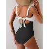 imageEomenie Womens One Piece Swimsuit Tummy Control Ruched Bathing Suit Cutout V Neck Swimwear High Cut Tie Back Swim SuitWhite  Black