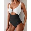 imageEomenie Womens One Piece Swimsuit Tummy Control Ruched Bathing Suit Cutout V Neck Swimwear High Cut Tie Back Swim SuitWhite  Black