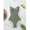 imageEomenie Womens Tummy Control One Piece Swimsuit Slimming Color Block Bathing Suit Lace Up Back SwimwearArmy Green  White