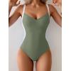 imageEomenie Womens Tummy Control One Piece Swimsuit Slimming Color Block Bathing Suit Lace Up Back SwimwearArmy Green  White