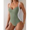 imageEomenie Womens Tummy Control One Piece Swimsuit Slimming Color Block Bathing Suit Lace Up Back SwimwearArmy Green  White