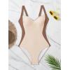 imageEomenie Womens Tummy Control One Piece Swimsuit Slimming Color Block Bathing Suit Lace Up Back SwimwearBeige  Brown
