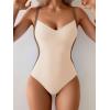 imageEomenie Womens Tummy Control One Piece Swimsuit Slimming Color Block Bathing Suit Lace Up Back SwimwearBeige  Brown