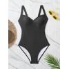 imageEomenie Womens Tummy Control One Piece Swimsuit Slimming Color Block Bathing Suit Lace Up Back SwimwearBlack