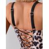 imageEomenie Womens Tummy Control One Piece Swimsuit Slimming Color Block Bathing Suit Lace Up Back SwimwearBlack Leopard