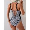 imageEomenie Womens Tummy Control One Piece Swimsuit Slimming Color Block Bathing Suit Lace Up Back SwimwearBlack White Print