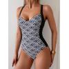 imageEomenie Womens Tummy Control One Piece Swimsuit Slimming Color Block Bathing Suit Lace Up Back SwimwearBlack White Print
