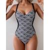 imageEomenie Womens Tummy Control One Piece Swimsuit Slimming Color Block Bathing Suit Lace Up Back SwimwearBlack White Print