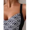 imageEomenie Womens Tummy Control One Piece Swimsuit Slimming Color Block Bathing Suit Lace Up Back SwimwearBlack White Print