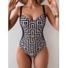 imageEomenie Womens Tummy Control One Piece Swimsuit Slimming Color Block Bathing Suit Lace Up Back SwimwearBlack Yellow Print