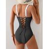 imageEomenie Womens Tummy Control One Piece Swimsuit Slimming Color Block Bathing Suit Lace Up Back SwimwearBlack white