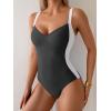 imageEomenie Womens Tummy Control One Piece Swimsuit Slimming Color Block Bathing Suit Lace Up Back SwimwearBlack white