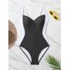 imageEomenie Womens Tummy Control One Piece Swimsuit Slimming Color Block Bathing Suit Lace Up Back SwimwearBlack white