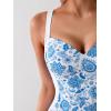 imageEomenie Womens Tummy Control One Piece Swimsuit Slimming Color Block Bathing Suit Lace Up Back SwimwearBlue White Print
