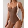 imageEomenie Womens Tummy Control One Piece Swimsuit Slimming Color Block Bathing Suit Lace Up Back SwimwearBrown  Beige