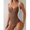 imageEomenie Womens Tummy Control One Piece Swimsuit Slimming Color Block Bathing Suit Lace Up Back SwimwearBrown