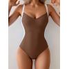 imageEomenie Womens Tummy Control One Piece Swimsuit Slimming Color Block Bathing Suit Lace Up Back SwimwearBrown