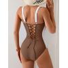 imageEomenie Womens Tummy Control One Piece Swimsuit Slimming Color Block Bathing Suit Lace Up Back SwimwearBrown