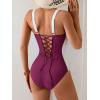 imageEomenie Womens Tummy Control One Piece Swimsuit Slimming Color Block Bathing Suit Lace Up Back SwimwearBurgundy  White