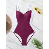 imageEomenie Womens Tummy Control One Piece Swimsuit Slimming Color Block Bathing Suit Lace Up Back SwimwearBurgundy  White