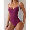 imageEomenie Womens Tummy Control One Piece Swimsuit Slimming Color Block Bathing Suit Lace Up Back SwimwearBurgundy  White
