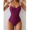 imageEomenie Womens Tummy Control One Piece Swimsuit Slimming Color Block Bathing Suit Lace Up Back SwimwearBurgundy  White