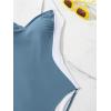 imageEomenie Womens Tummy Control One Piece Swimsuit Slimming Color Block Bathing Suit Lace Up Back SwimwearGrey Blue  White