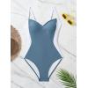 imageEomenie Womens Tummy Control One Piece Swimsuit Slimming Color Block Bathing Suit Lace Up Back SwimwearGrey Blue  White