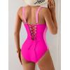 imageEomenie Womens Tummy Control One Piece Swimsuit Slimming Color Block Bathing Suit Lace Up Back SwimwearHot Pink Color Block