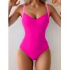 imageEomenie Womens Tummy Control One Piece Swimsuit Slimming Color Block Bathing Suit Lace Up Back SwimwearHot Pink Color Block