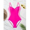 imageEomenie Womens Tummy Control One Piece Swimsuit Slimming Color Block Bathing Suit Lace Up Back SwimwearHot Pink Color Block
