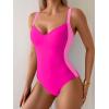 imageEomenie Womens Tummy Control One Piece Swimsuit Slimming Color Block Bathing Suit Lace Up Back SwimwearHot Pink Color Block