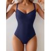imageEomenie Womens Tummy Control One Piece Swimsuit Slimming Color Block Bathing Suit Lace Up Back SwimwearNavy Blue