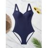 imageEomenie Womens Tummy Control One Piece Swimsuit Slimming Color Block Bathing Suit Lace Up Back SwimwearNavy Blue