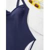 imageEomenie Womens Tummy Control One Piece Swimsuit Slimming Color Block Bathing Suit Lace Up Back SwimwearNavy Blue