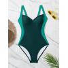 imageEomenie Womens Tummy Control One Piece Swimsuit Slimming Color Block Bathing Suit Lace Up Back SwimwearPeacock Green Color Block