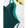 imageEomenie Womens Tummy Control One Piece Swimsuit Slimming Color Block Bathing Suit Lace Up Back SwimwearPeacock Green Color Block