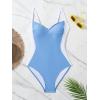 imageEomenie Womens Tummy Control One Piece Swimsuit Slimming Color Block Bathing Suit Lace Up Back SwimwearSky Blue White