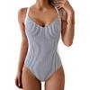imageEomenie Womens Tummy Control One Piece Swimsuit Slimming Color Block Bathing Suit Lace Up Back SwimwearWhite Black Striped