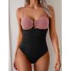 imageEomenie One Piece Swimsuit for Women Tummy Control Ruched Bathing Suit Cutout U Wire Swim SuitsBean Pink Black