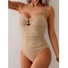 imageEomenie One Piece Swimsuit for Women Tummy Control Ruched Bathing Suit Cutout U Wire Swim SuitsBeige a