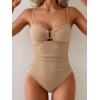 imageEomenie One Piece Swimsuit for Women Tummy Control Ruched Bathing Suit Cutout U Wire Swim SuitsBeige a