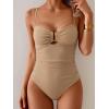 imageEomenie One Piece Swimsuit for Women Tummy Control Ruched Bathing Suit Cutout U Wire Swim SuitsBeige a