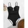 imageEomenie One Piece Swimsuit for Women Tummy Control Ruched Bathing Suit Cutout U Wire Swim SuitsBlack