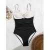 imageEomenie One Piece Swimsuit for Women Tummy Control Ruched Bathing Suit Cutout U Wire Swim SuitsBlack White Block
