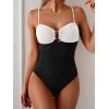 imageEomenie One Piece Swimsuit for Women Tummy Control Ruched Bathing Suit Cutout U Wire Swim SuitsBlack White Block
