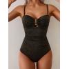 imageEomenie One Piece Swimsuit for Women Tummy Control Ruched Bathing Suit Cutout U Wire Swim SuitsBlack a