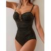 imageEomenie One Piece Swimsuit for Women Tummy Control Ruched Bathing Suit Cutout U Wire Swim SuitsBlack a